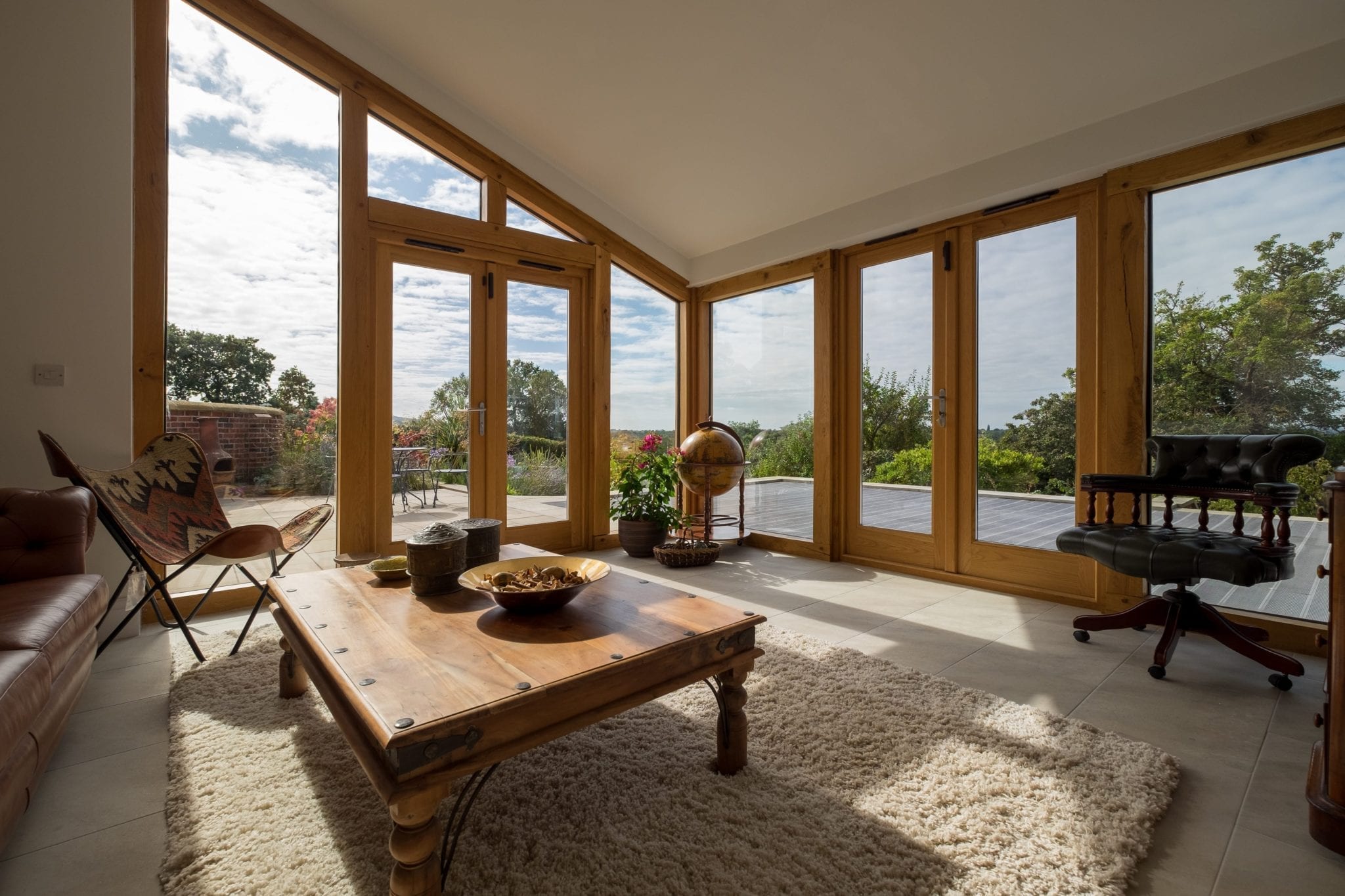 oak framed extension with fully glazed elevations