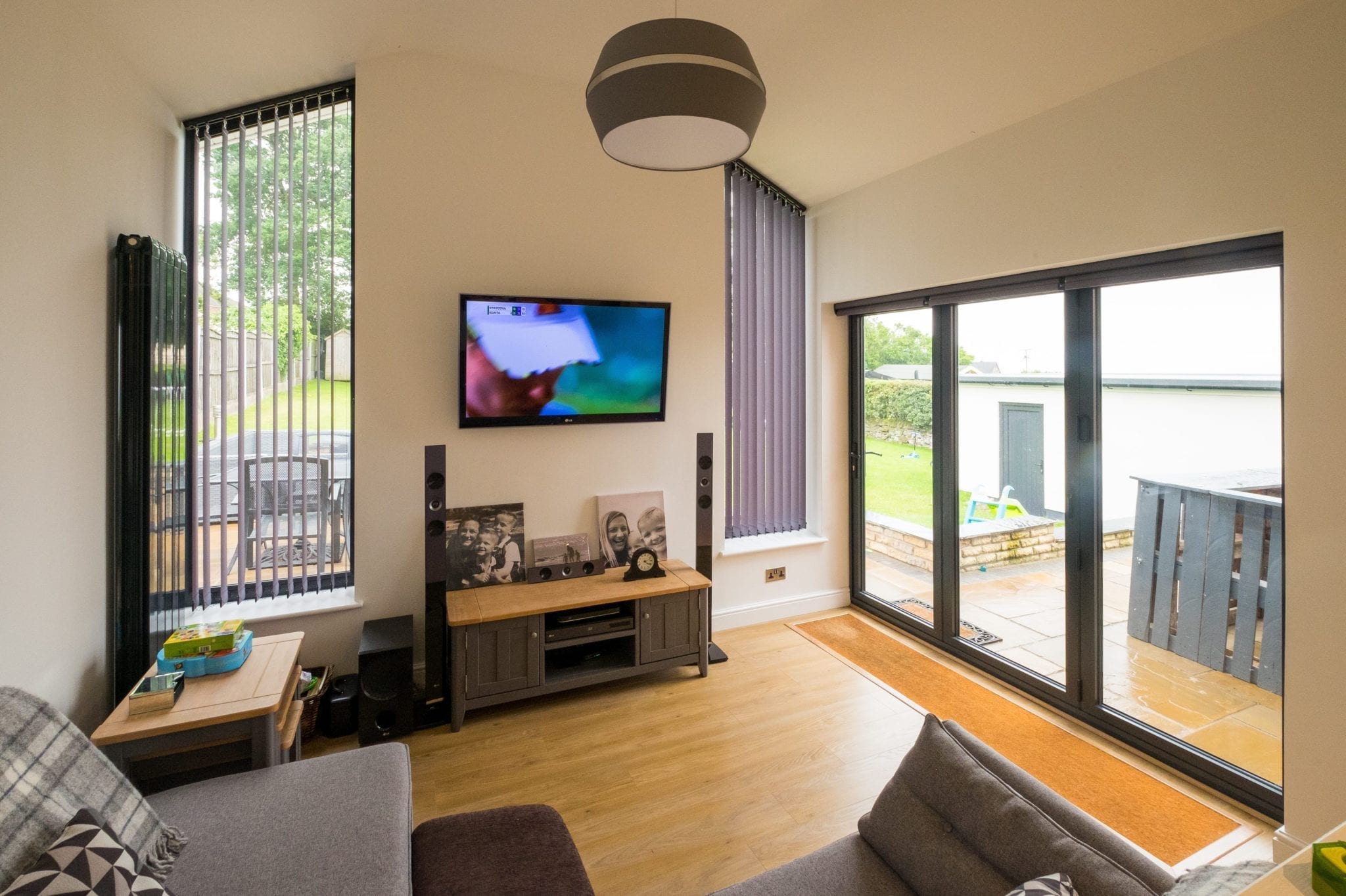 modern lounge with bi fold doors