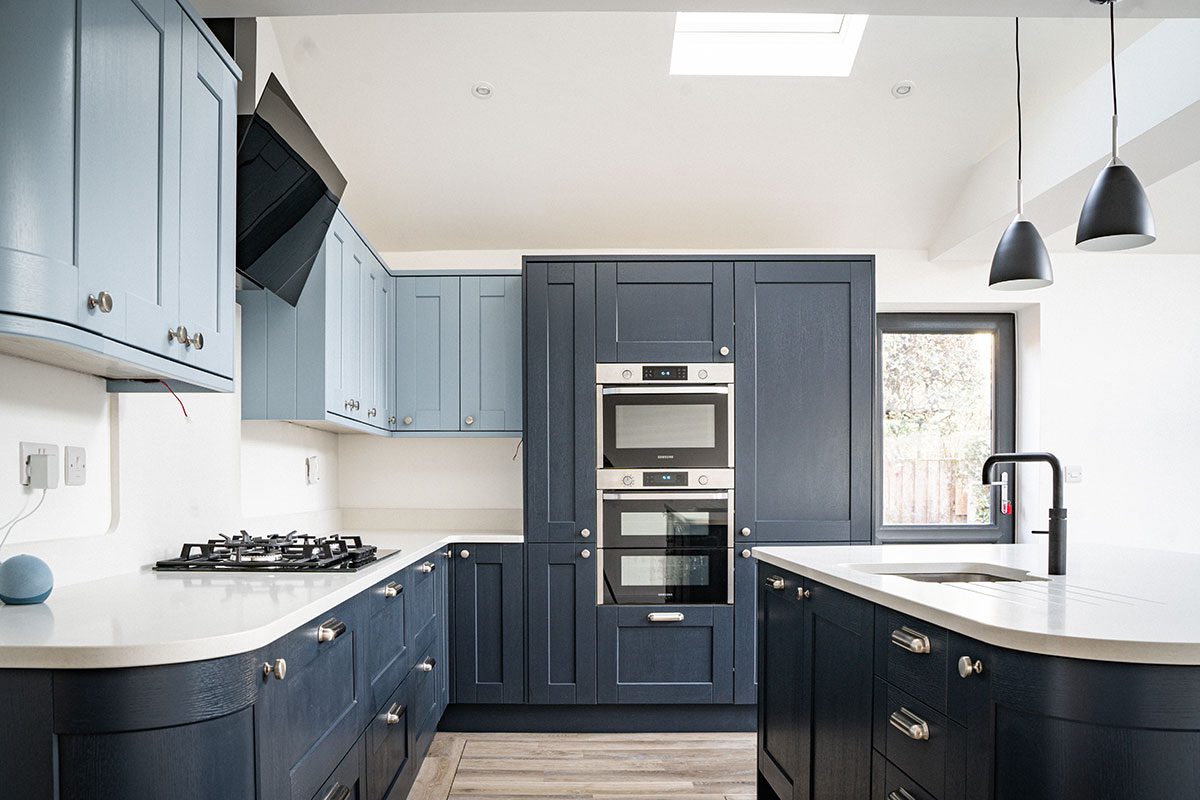 modern blue shaker style kitchen