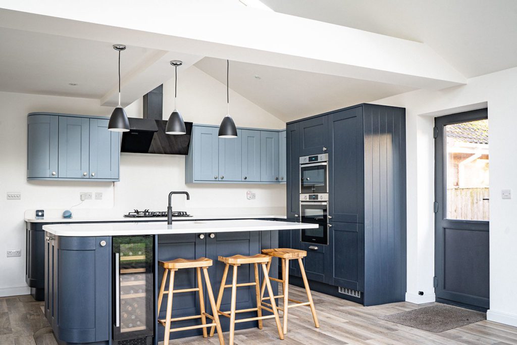 modern blue shaker style kitchen